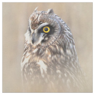 Portrait of a Short-Eared Owl in the Marshes Fabric