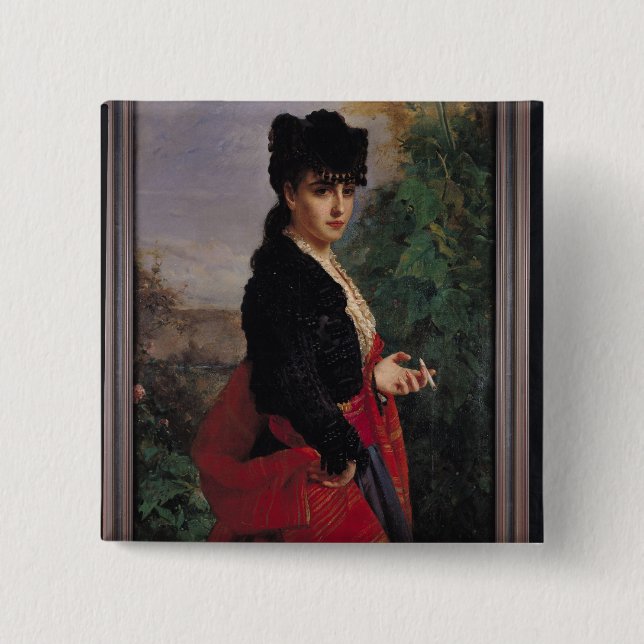 Portrait of a Spanish Woman 2 Inch Square Button (Front)