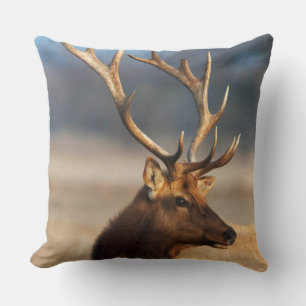 Portrait of a stunning bull elk throw pillow