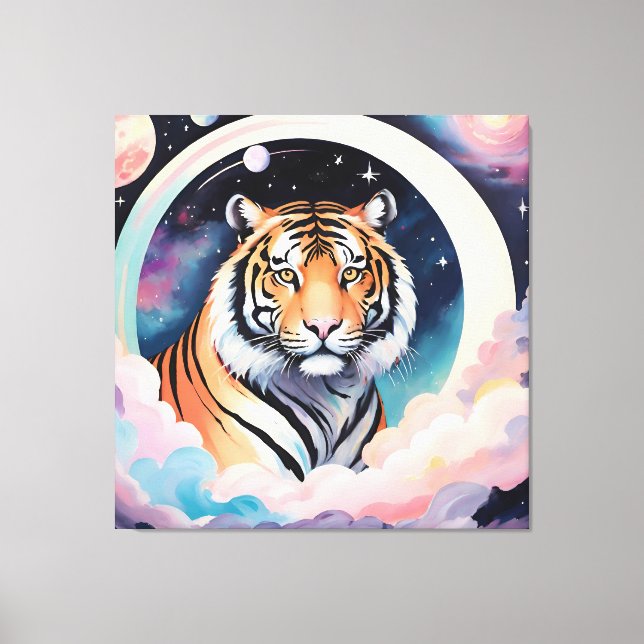 Portrait of a tiger in space canvas print (Front)