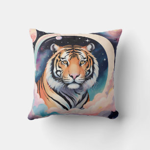 Portrait of a tiger in space throw pillow