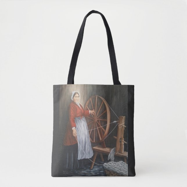 'Portrait of A Welsh Lady Spinning Wool' Tote Bag (Front)