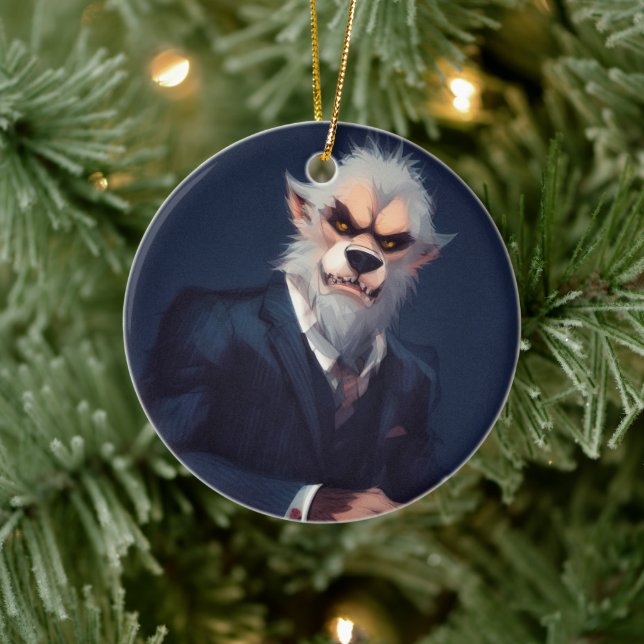 Portrait of a Werewolf in a Suit Ceramic Ornament (Tree)