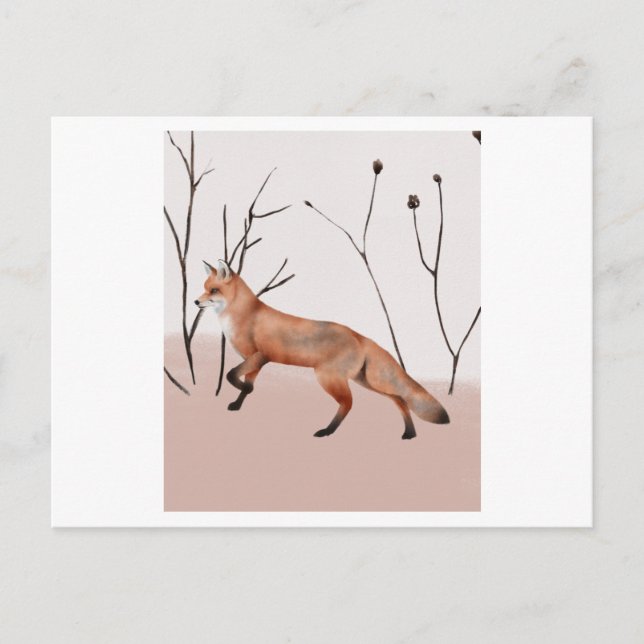 Portrait of a winter orange fox walking postcard (Front)