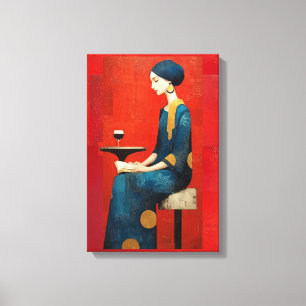 Portrait of a Woman   Blue and Crimson Red Canvas Print