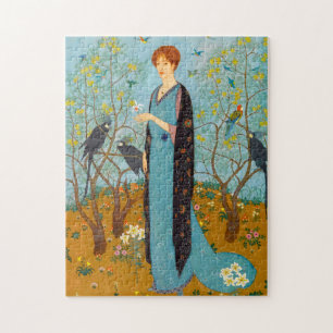Portrait of a Woman in a Garden by Edmund Dulacor Jigsaw Puzzle