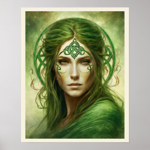 Portrait Of a Woman in Green Irish Celtic Knot Poster