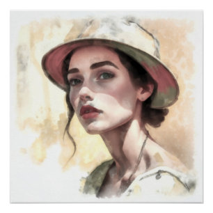 Portrait of a woman in the hat. poster