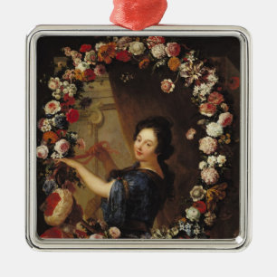 Portrait of a Woman Surrounded by Flowers Metal Ornament