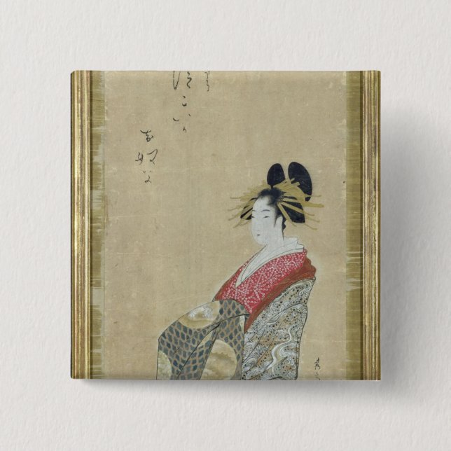 Portrait of a young courtesan 2 inch square button (Front)
