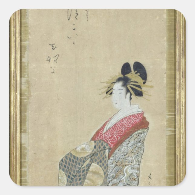 Portrait of a young courtesan square sticker (Front)