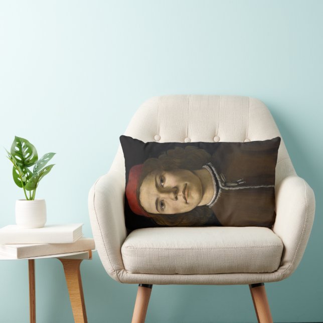 Portrait of a Young Man (by Sandro Botticelli) Lumbar Pillow (Chair)