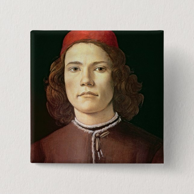 Portrait of a Young Man, c.1480-85 2 Inch Square Button (Front)