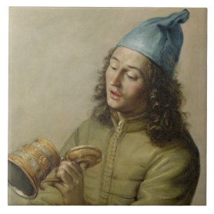 Portrait of a Young Man Holding a German Gilt Tank Tile