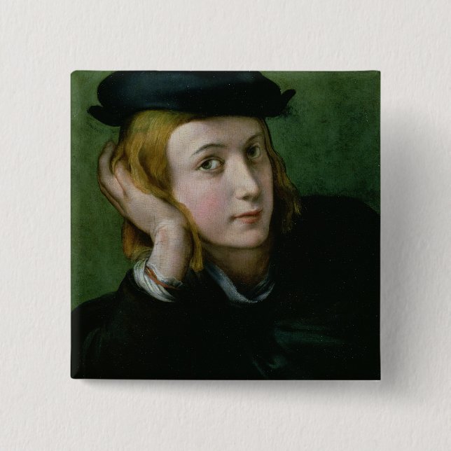 Portrait of a Young Man (oil on panel) 2 Inch Square Button (Front)