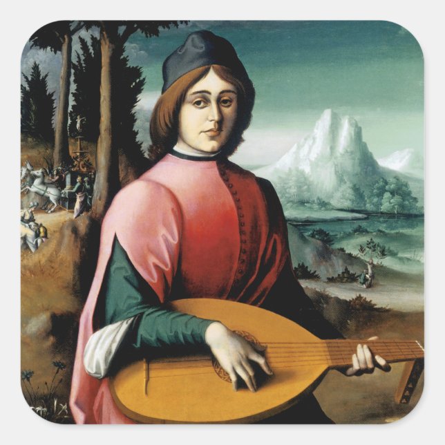 Portrait of a Young Man with a Lute Square Sticker (Front)