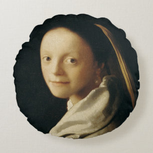 Portrait of a Young Woman, c.1663-65 Round Pillow