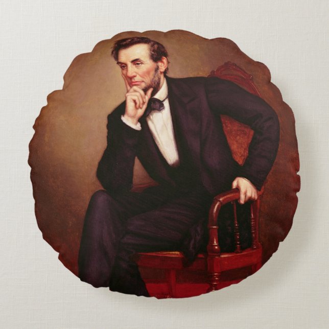 Portrait of Abraham Lincoln Round Pillow (Front)