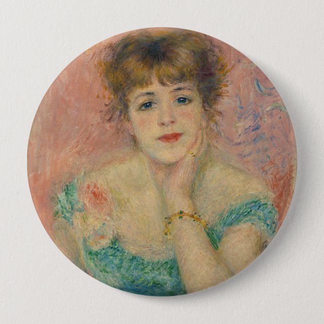 Portrait of Actress Jeanne Samary, Auguste Renoir 4 Inch Round Button (Front)