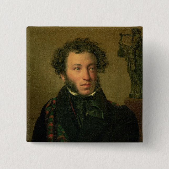 Portrait of Alexander Pushkin, 1827 2 Inch Square Button (Front)