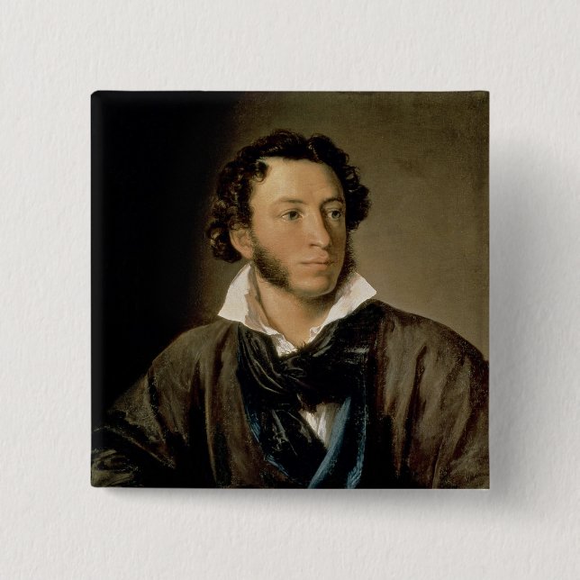 Portrait of Alexander Pushkin 2 Inch Square Button (Front)