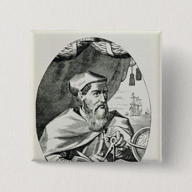 Portrait of Amerigo Vespucci 2 Inch Square Button (Front)