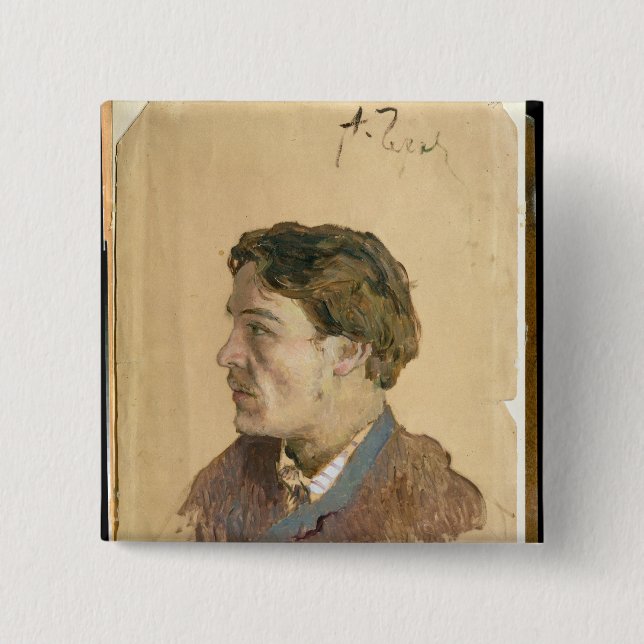 Portrait of Anton Chekhov 2 Inch Square Button (Front)