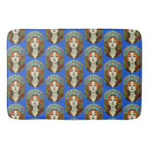 Portrait of Beautiful Woman in Stained Glass Style Bath Mat