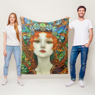 Portrait of Beautiful Woman in Stained Glass Style Fleece Blanket