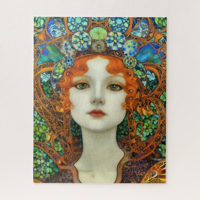 Portrait of Beautiful Woman in Stained Glass Style Jigsaw Puzzle (Vertical)