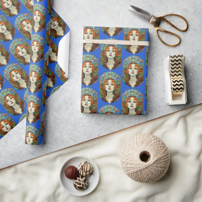 Portrait of Beautiful Woman in Stained Glass Style Wrapping Paper (Crafts)