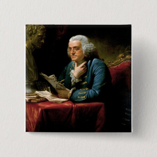 Portrait of Benjamin Franklin 2 Inch Square Button (Front)