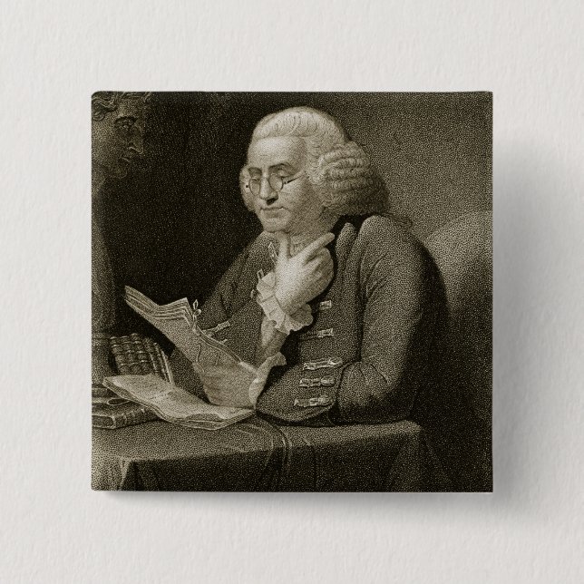 Portrait of Benjamin Franklin, engraved by Thomas 2 Inch Square Button (Front)