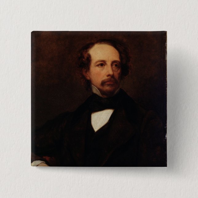 Portrait of Charles Dickens  1855 2 Inch Square Button (Front)