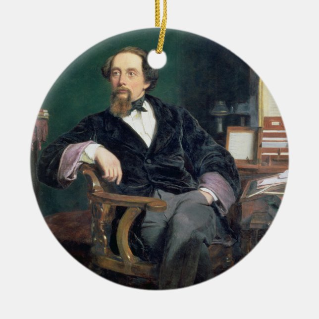Portrait of Charles Dickens (oil on canvas) Ceramic Ornament (Front)