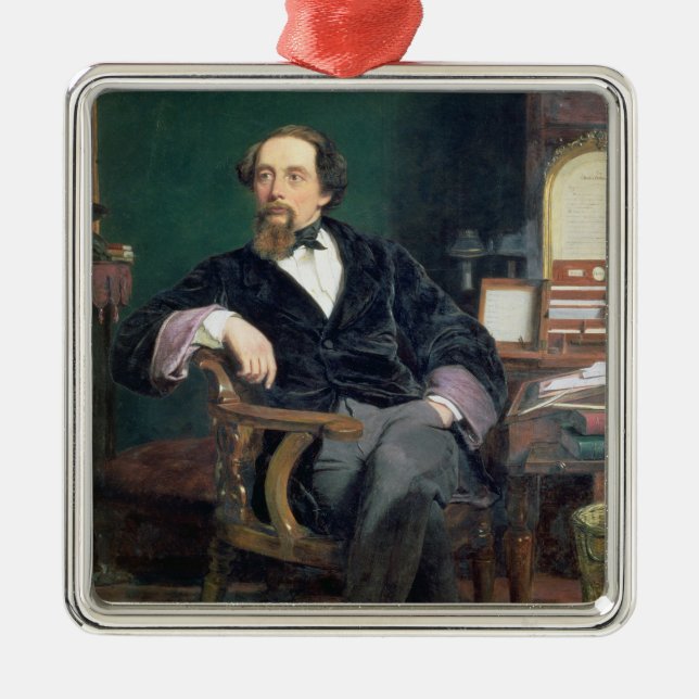Portrait of Charles Dickens (oil on canvas) Metal Ornament (Front)