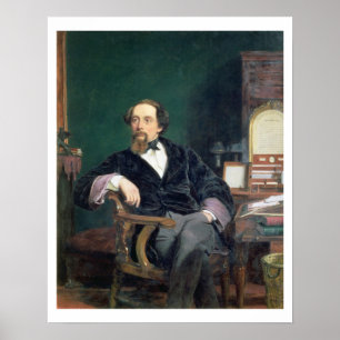 Portrait of Charles Dickens (oil on canvas) Poster