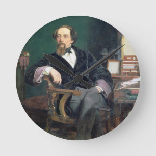 Portrait of Charles Dickens (oil on canvas) Round Clock