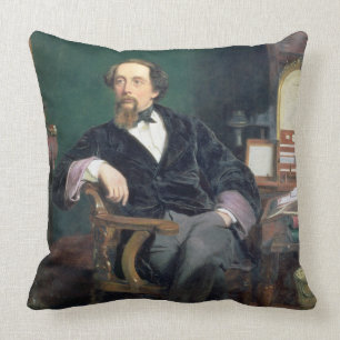 Portrait of Charles Dickens (oil on canvas) Throw Pillow