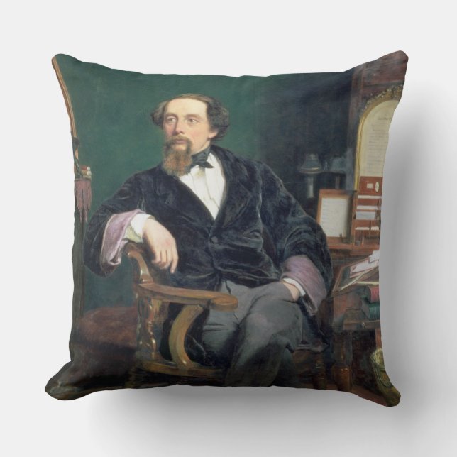 Portrait of Charles Dickens (oil on canvas) Throw Pillow (Front)