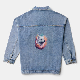 Portrait of Dog - Samoyed Flowers Splash Denim Jacket