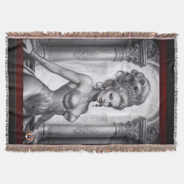 Portrait Of Drusella Arkaevis AI Art by Xzendor7 Throw Blanket (Front)