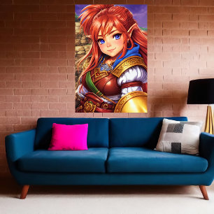 Portrait of dwarf elf hybrid women   AI Art Poster