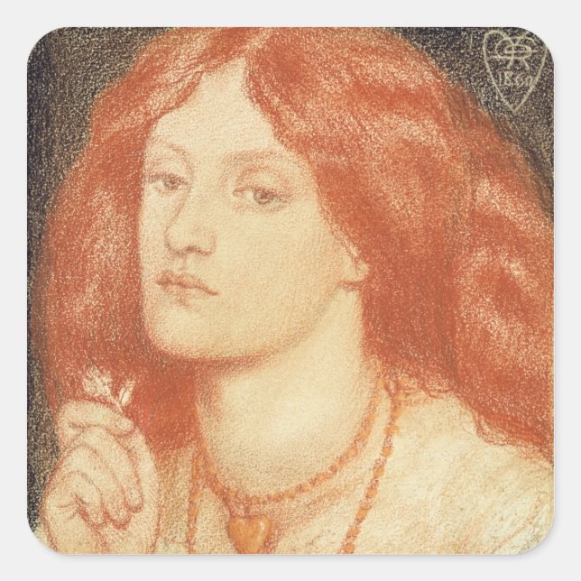 Portrait of Elizabeth Siddal (1834-62), 1860 (red Square Sticker (Front)
