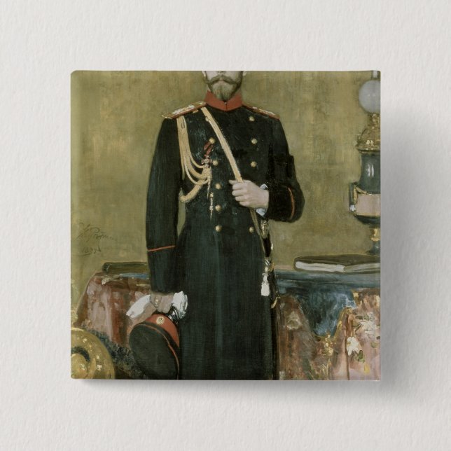 Portrait of Emperor Nicholas II  1895 2 Inch Square Button (Front)