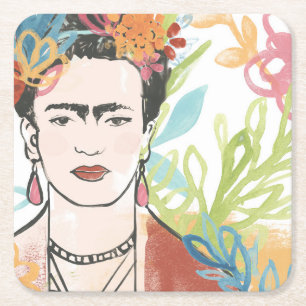 Portrait of Frida Kahlo Square Paper Coaster