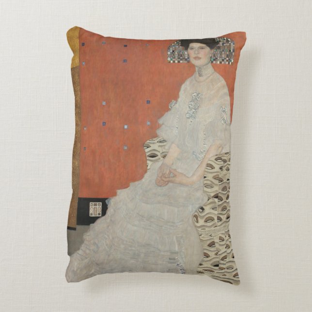 Portrait of Fritza Riedler by Gustav Klimt Accent Pillow (Back(Vertical))