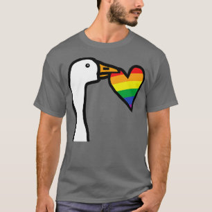 Portrait of Gaming Goose Stealing Pride Heart on V T-Shirt
