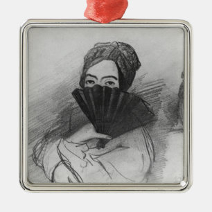 Portrait of George Sand behind her fan Metal Ornament