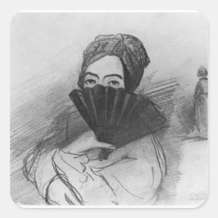 Portrait of George Sand  behind her fan Square Sticker